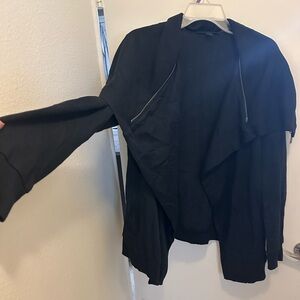 AllSaints Dahlia Open Front Black Jacket Black Zipper Drape Sweater Large